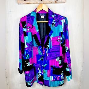 Vintage 80s Longline Lightweight Floral Polyester Blazer by Willow Ridge